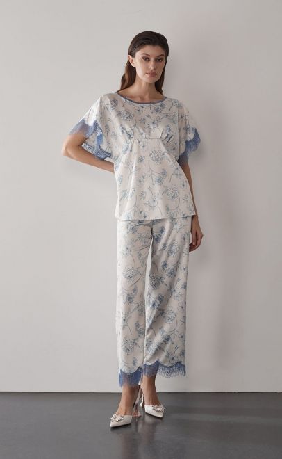 Пижама с брюками голубые цветы (60570-3) фото
