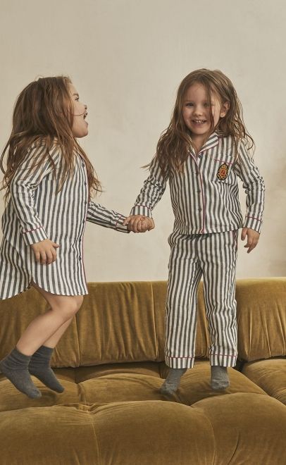 Пижама для девочки с брюками из хлопка сине-белый (55361+55362) фото