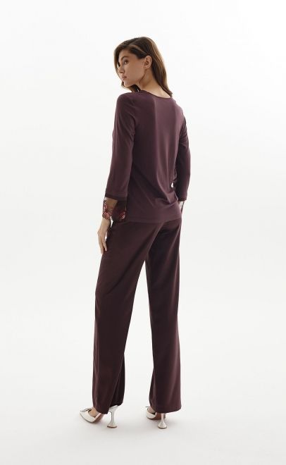 Пижама с брюками из вискозы с кружевом темный шоколад (52028-1) фото