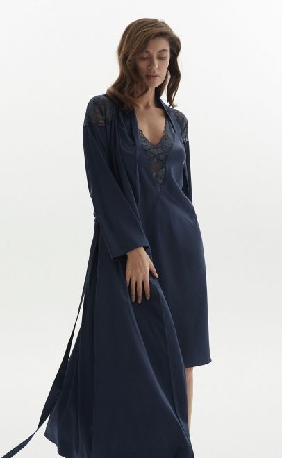 Сорочка женская с кружевом полуночный синий (60555-1) фото