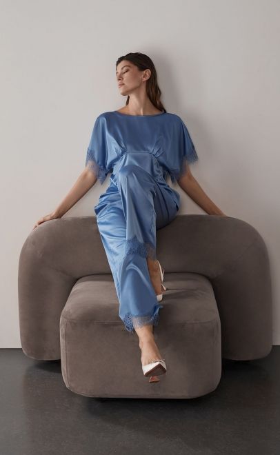 Пижама с брюками небесно-голубой (60570-1) фото