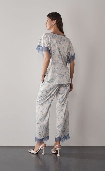 Пижама с брюками голубые цветы (60570-3) фото
