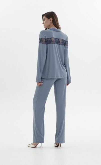 Пижама с брюками из вискозы голубой стальной (52019-3) фото