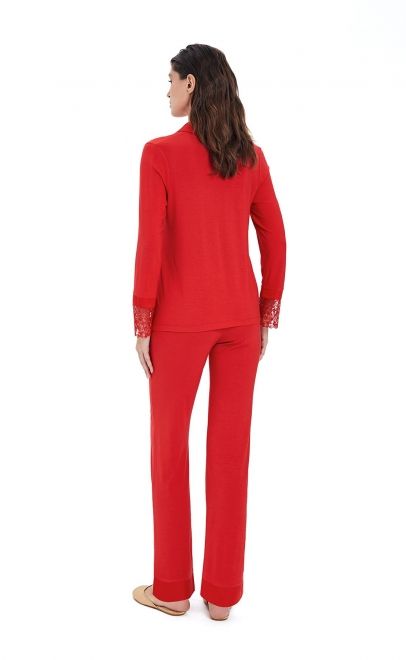Пижама женская с брюками красный (52097-1) фото
