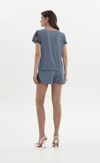 Пижама с шортами женская голубой стальной (52105-3) фото
