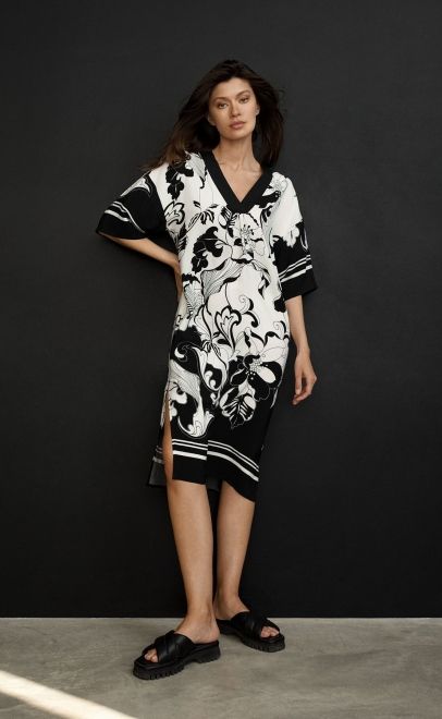 Платье летнее женское чёрно-белые цветы (61897) фото