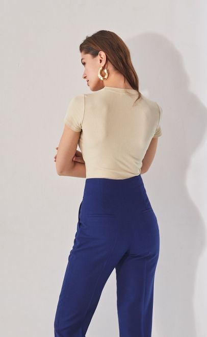 Брюки прямые без пояса женские синий (13007-3) фото