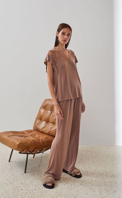 Топ пижамный с кружевом бежевый (51967-1) фото