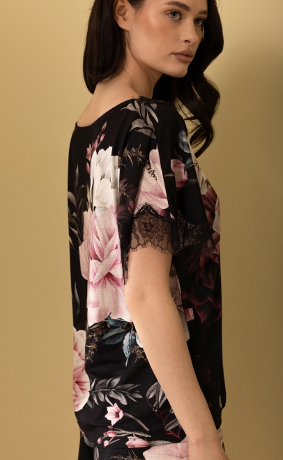 Пижама с шортами женская  бордовые пионы (52165) фото