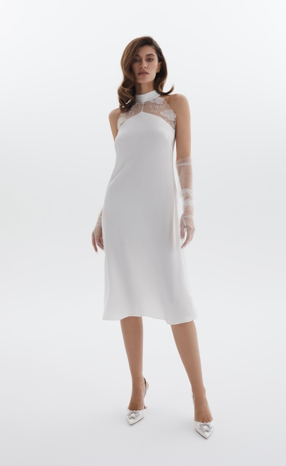 Сорочка женская из вискозы с кружевом белая лилия (61799-1) фото