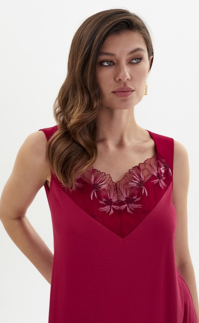 Пижама с брюками из вискозы с кружевом вишневый (52046-2) фото