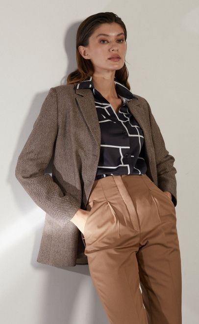 Брюки прямые без пояса женские бежевый (13008) фото