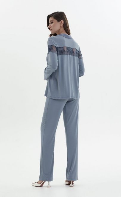 Пижама с брюками из вискозы голубой стальной (52019-3) фото