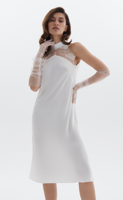 Сорочка женская из вискозы с кружевом белая лилия (61799-1) фото