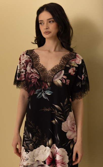 Ночная сорочка женская бордовые пионы (52164) фото