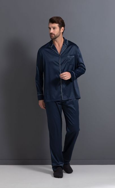 Пижама мужская с брюками тёмно-синий (60541+60542) фото
