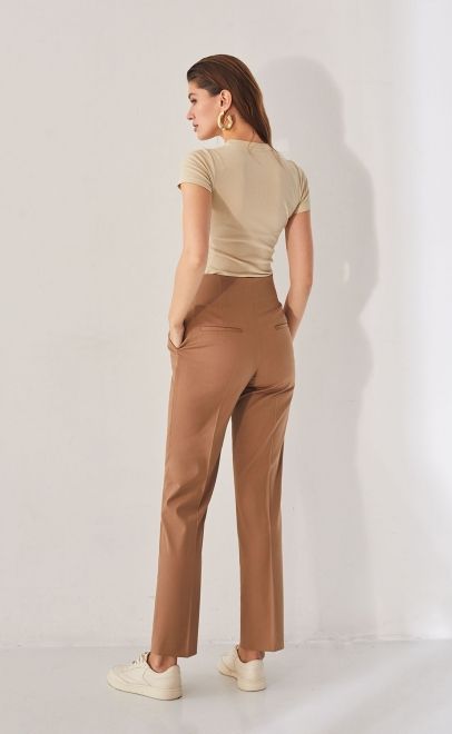 Брюки прямые без пояса женские бежевый (13008) фото