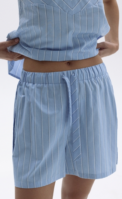 Пижама с шортами женская голубая (55494-1+55491-1) фото