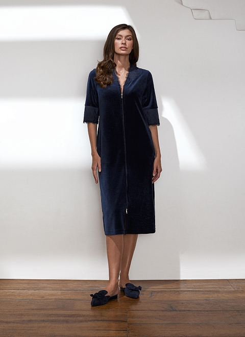 Халат женский на молнии с кружевом фото