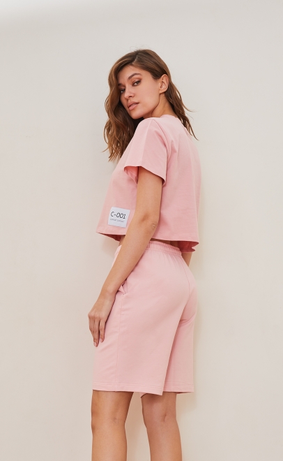 Футболка женская из хлопка розовый (55380-3) фото