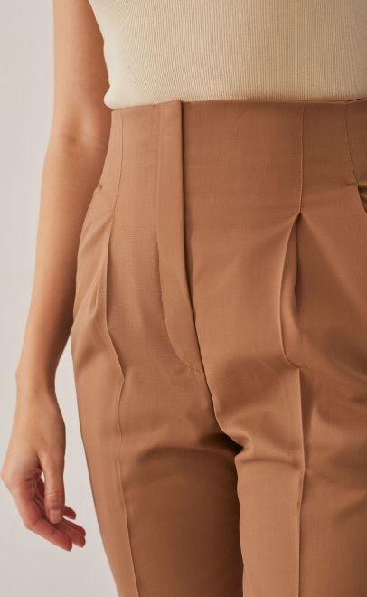 Брюки прямые без пояса женские бежевый (13008) фото