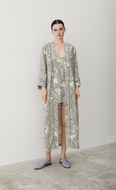 Халат домашний женский из вискозы бежево-синий (56444) фото