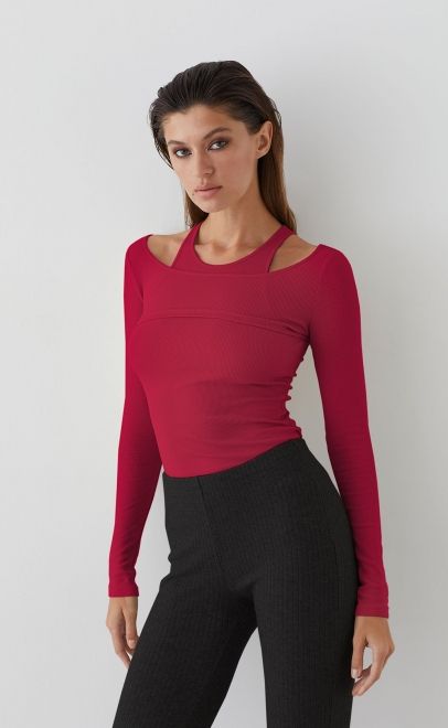 Топ женский из хлопка пурпурно-красный (61877-3) фото