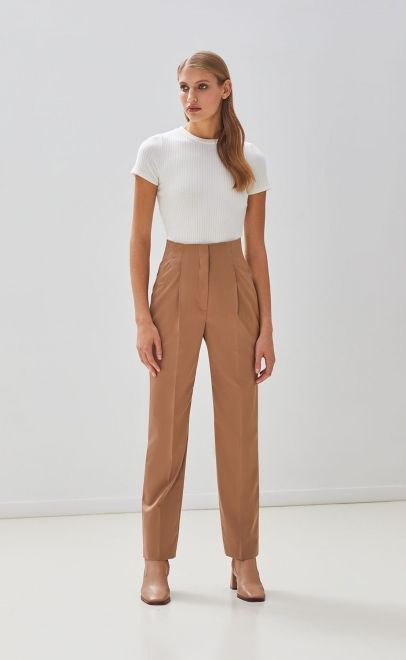 Брюки прямые без пояса женские бежевый (13008) фото