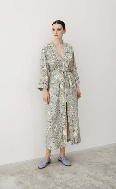 Халат домашний женский из вискозы бежево-синий (56444) фото