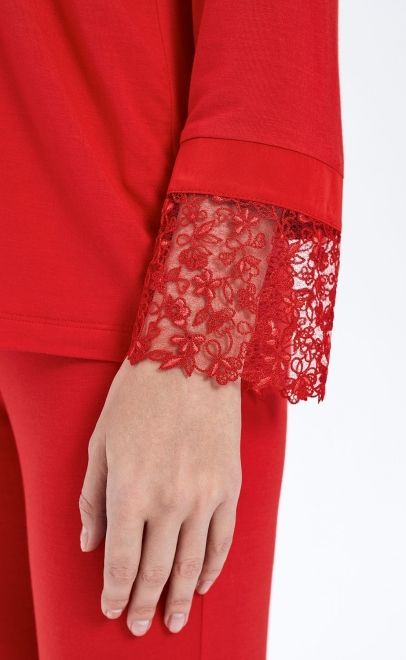 Пижама женская с брюками красный (52097-1) фото