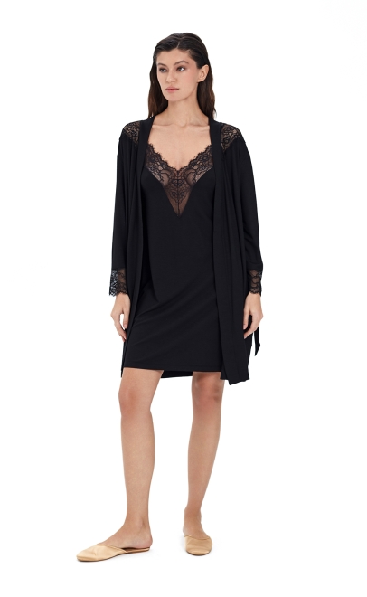 Сорочка из вискозы с кружевом чёрный (51558-2) фото