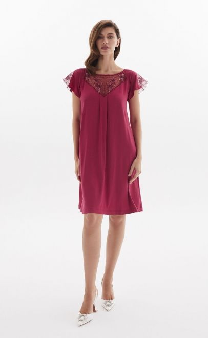 Сорочка женская с кружевом вишневый (52026-2) фото