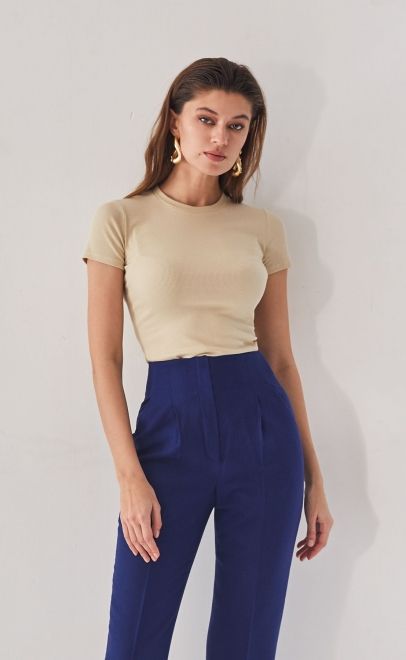 Брюки прямые без пояса женские синий (13007-3) фото