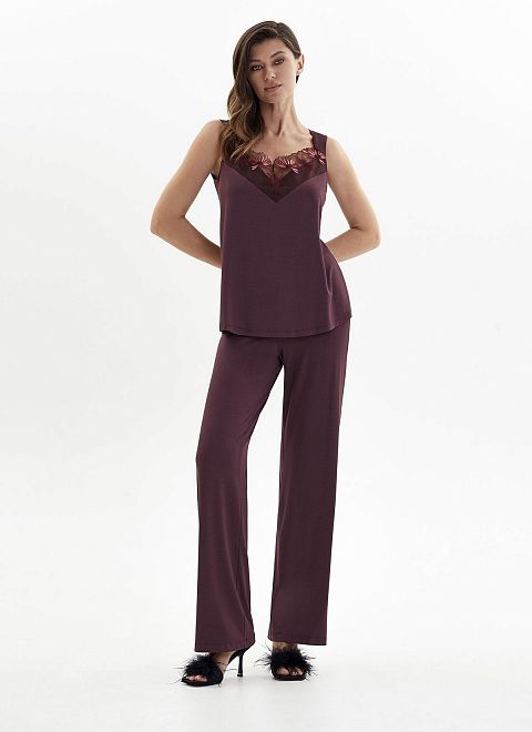 Пижама с брюками из вискозы с кружевом фото