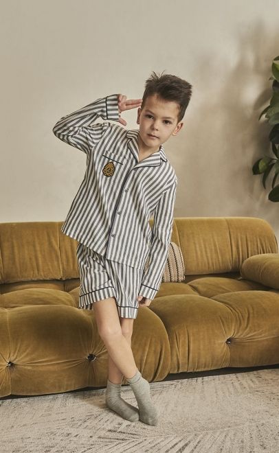 Пижама для мальчика с шортами из хлопка сине-белый (55364+55366) фото