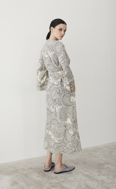 Халат домашний женский из вискозы бежево-синий (56444) фото