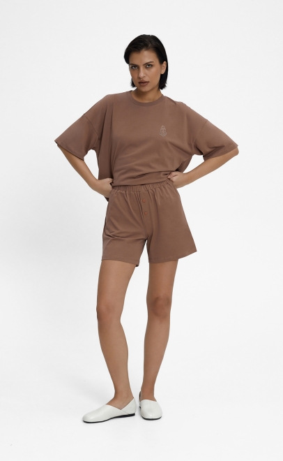 Пижама с шортами женская кофе (55512-2) фото