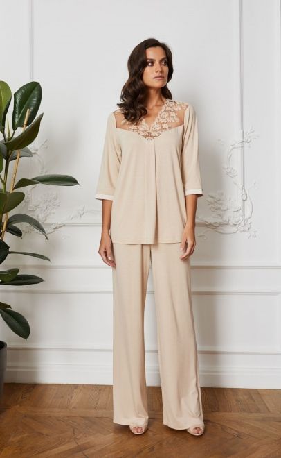 Топ пижамный с кружевом бежевый (51840-1) фото