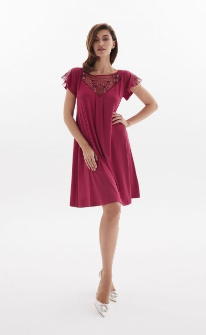 Сорочка женская с кружевом вишневый (52026-2) фото