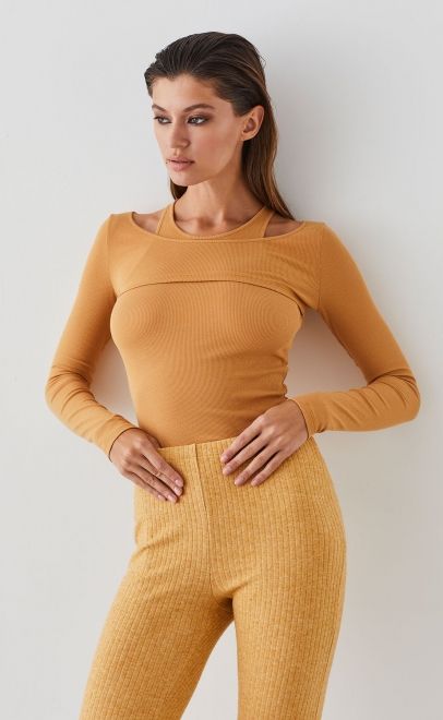 Топ женский&nbsp;&nbsp;из хлопка бледно-золотой (61877-2) фото