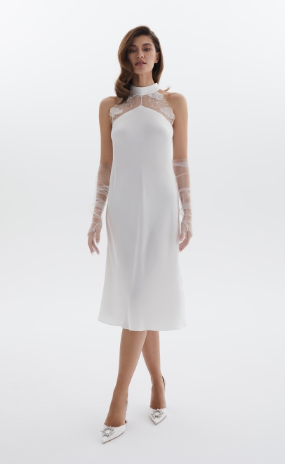 Сорочка женская из вискозы с кружевом белая лилия (61799-1) фото