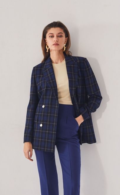 Брюки прямые без пояса женские синий (13007-3) фото