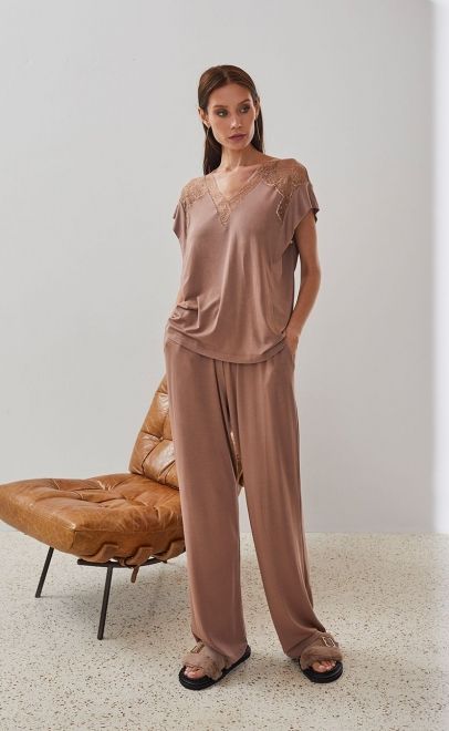 Топ пижамный с кружевом бежевый (51967-1) фото