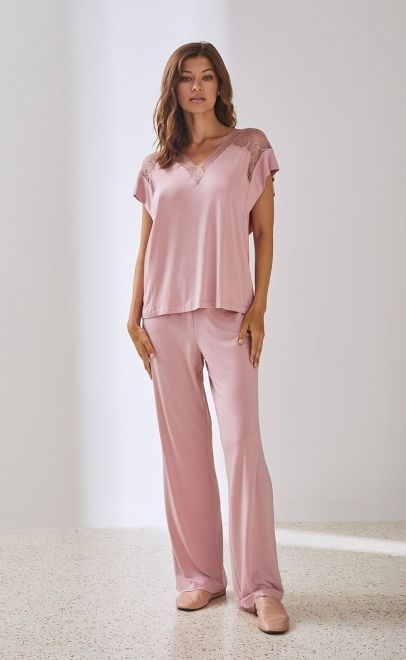 Топ пижамный с кружевом розовый (51967-3) фото