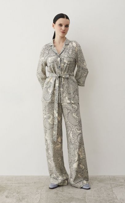 Пижама с брюками из вискозы женская бежево-синий (56440-1) фото