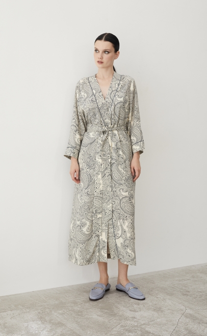 Халат домашний женский из вискозы бежево-синий (56444) фото