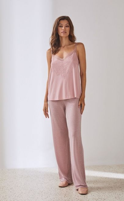 Топ пижамный с кружевом розовый (51962-3) фото
