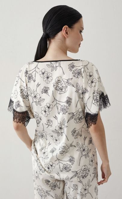 Пижама с брюками женская чёрные цветы (60570-5) фото