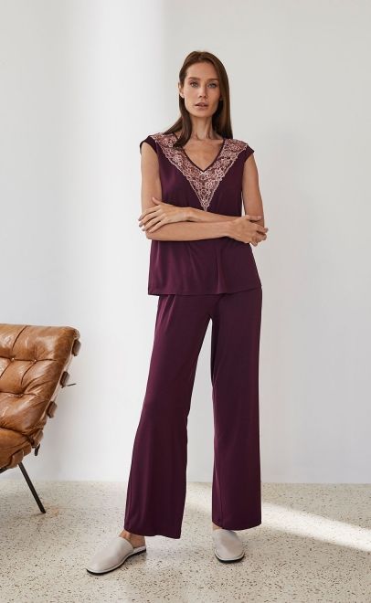 Топ пижамный с кружевом сливовый (51944-1) фото