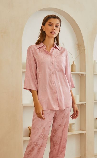 Рубашка пижамная женская розовый жаккард (56451) фото